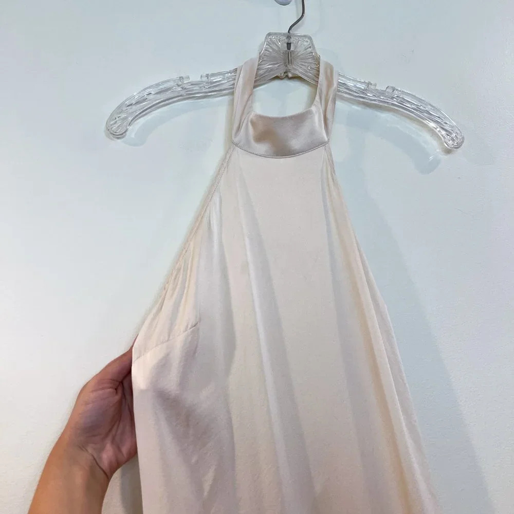 LNA Silk Blend Cream Halter Open Back Formal Classic Satin Maxi Dress Medium - Picture 5 of 12